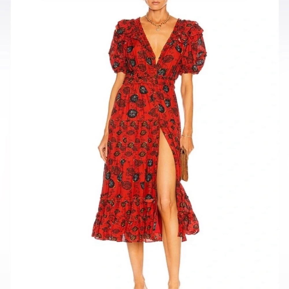 ULLA JOHNSON Irvette Midi Dress in Red Poppy Sz 4